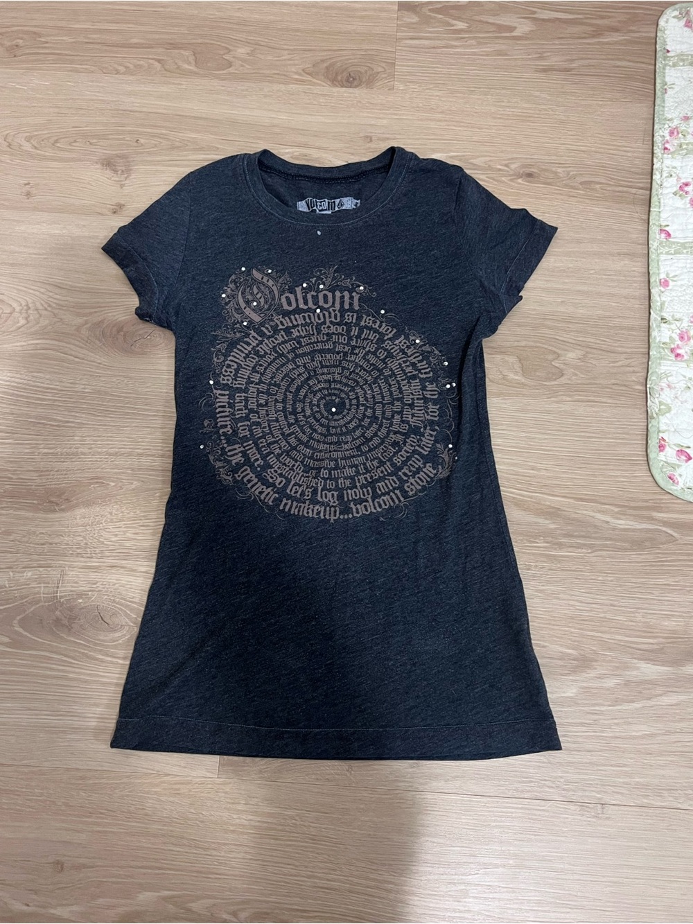 Y2k Volcom Graphic Tee in Black with Metallic Print